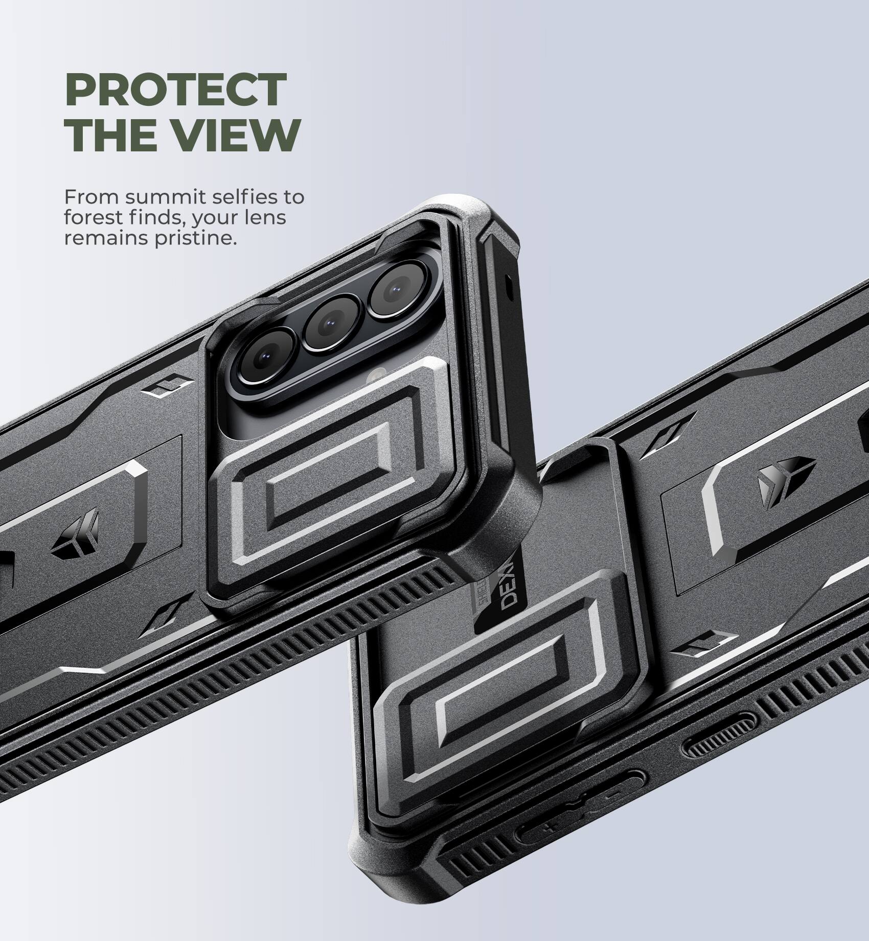 PROTECT THE VIEW  
From summit selfies to forest finds, your lens remains pristine.  
SHET DEXA