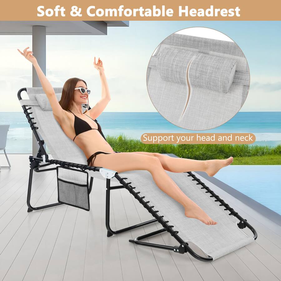 Gymax Folding Chaise Lounge Chair Adjustable Beach Chair w