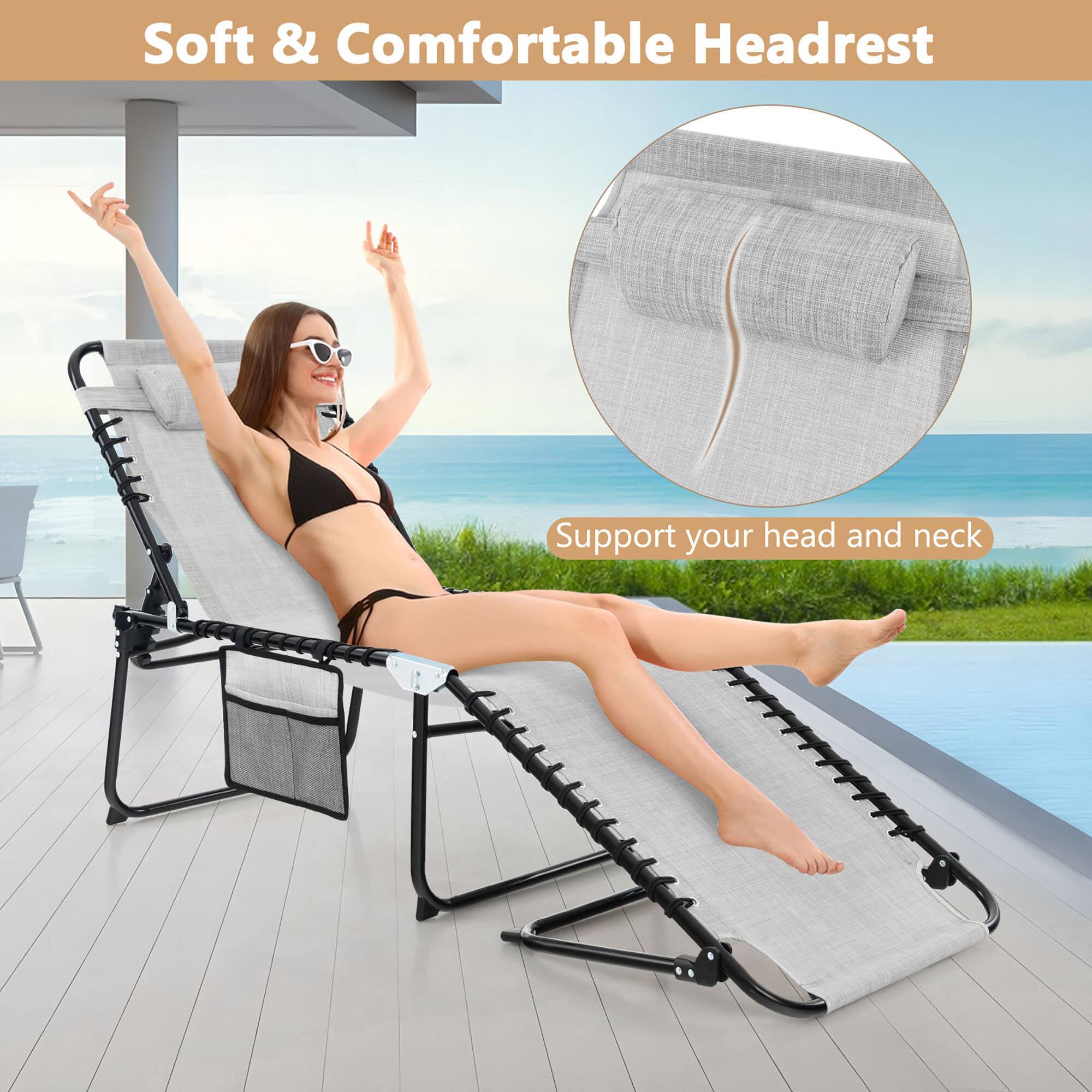 Gymax Folding Chaise Lounge Chair Adjustable Beach Chair w