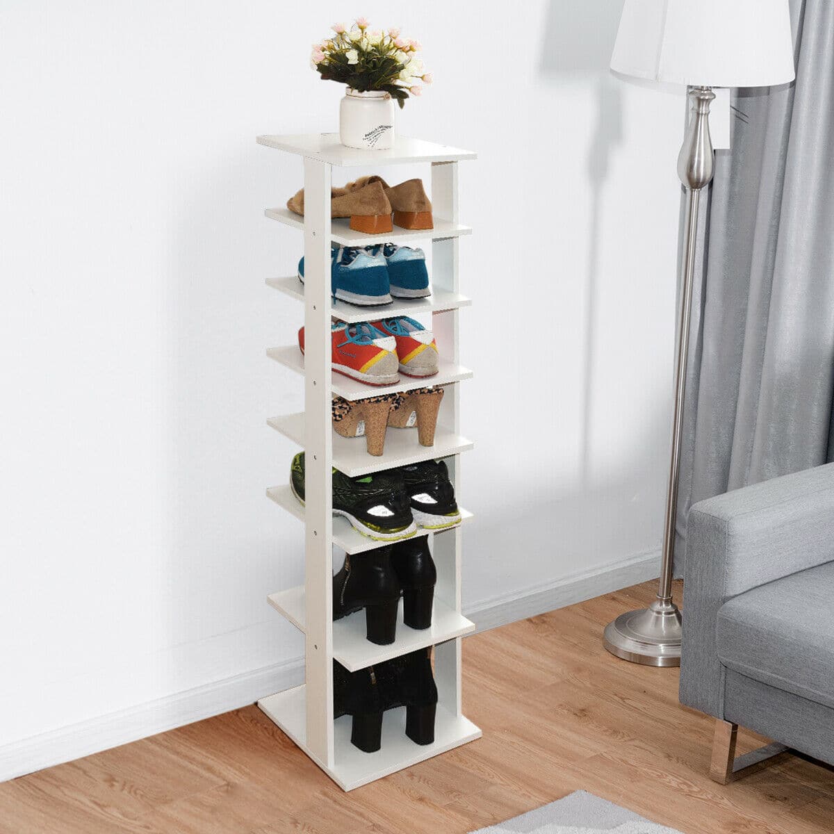 Alt View 4. Costway - Wooden Shoes Storage Stand 7 Tiers Shoe Rack Organizer Multi-shoe Rack Shoebox - White.