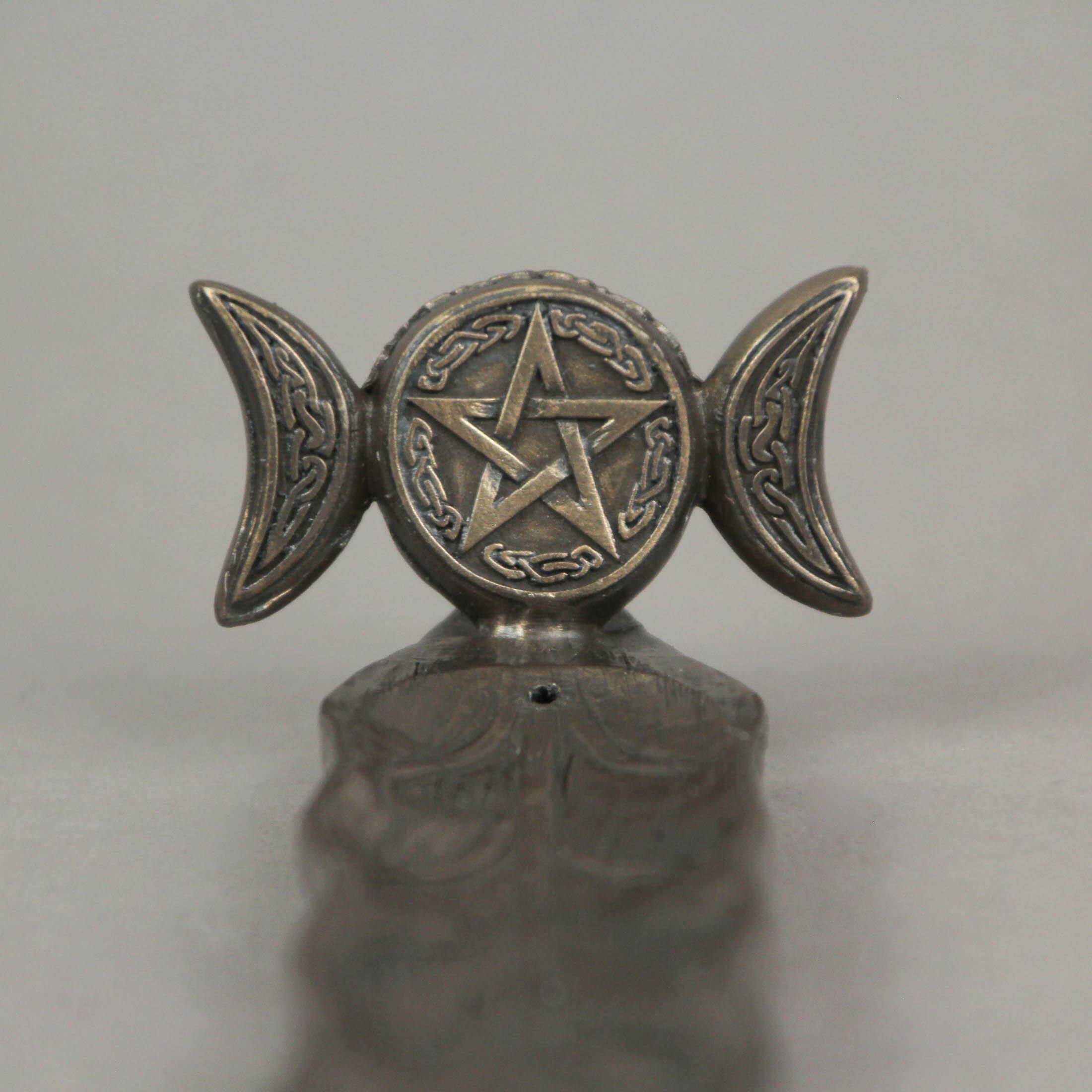 Alt View 3. Veronese Design - Triple Moon Pentacle Bronze Finished Stick Incense Burner Wiccan Pagan - Bronze.
