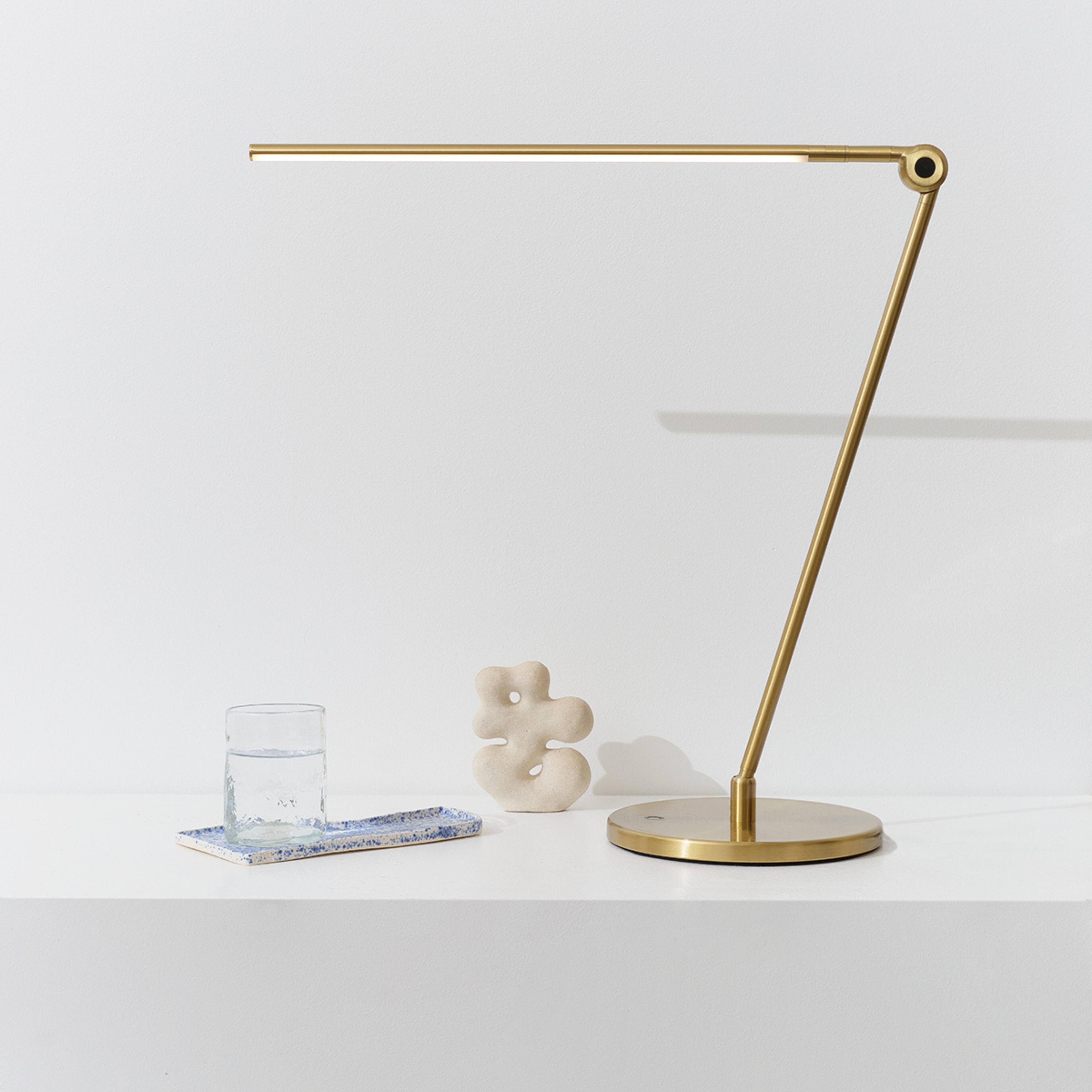 Alt View 4. Brightech - Libra LED Modern Industrial Arc Dimmable Bedside Nightstand Desk Lamp with Fast Charging USB-C Port - Antiqued Brass.