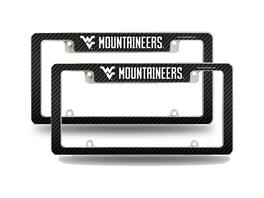 Rico Industries - West Virginia Mountaineers (Set of 2) Chrome Metal License Plate Frames with Carbon Fiber Design - Multi