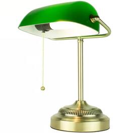 Hivvago - Classic Brass Bankers Lamp Desk Light Table Lamp with Green Glass Shade - Green, Brass
