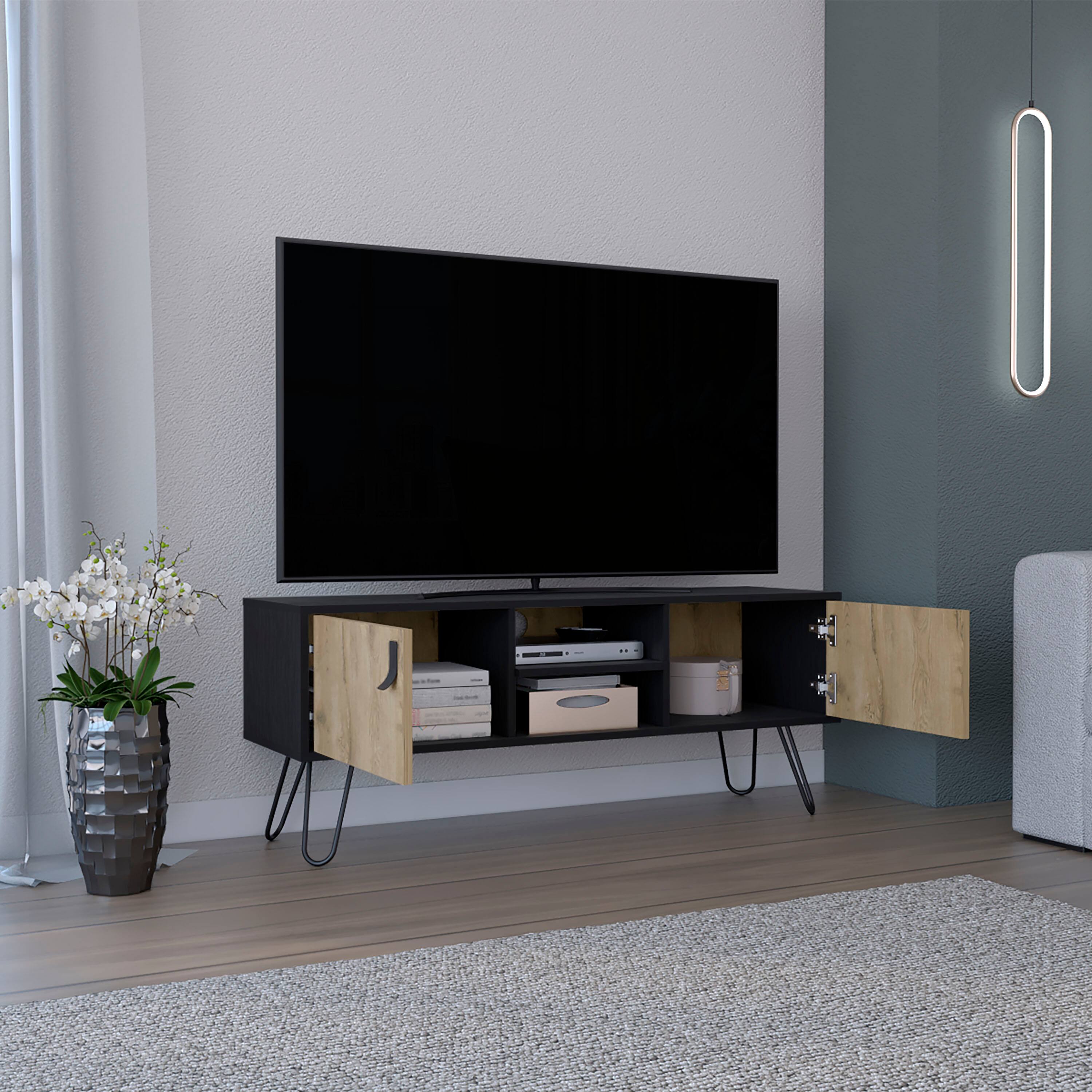 Left. APRILSOUL - Legs TV Rack Media Center 2 Door BlackMacadamia - Gray.