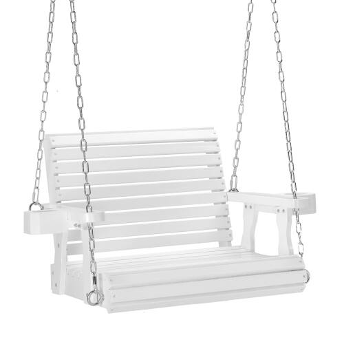 Alt View 1. Winado - 1-Person Patio Wooden Porch Swing Chair Bench Only with Hanging Chains, Cup Holders for In/Outdoor Courtyard Garden Yard - White.