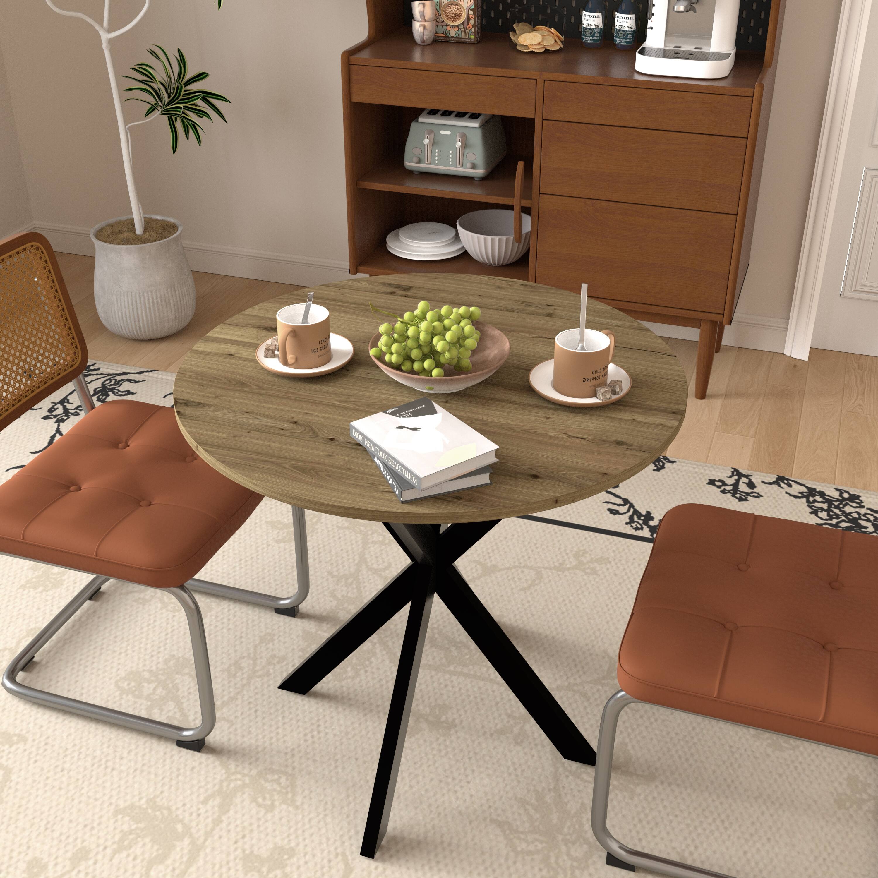 Front. Tiramisubest - 31.5" Round Dining Table,Modern Small Circle Kitchen Table with Metal Black Legs for 2-4 people,Brown (only table) - Rustic Brown.