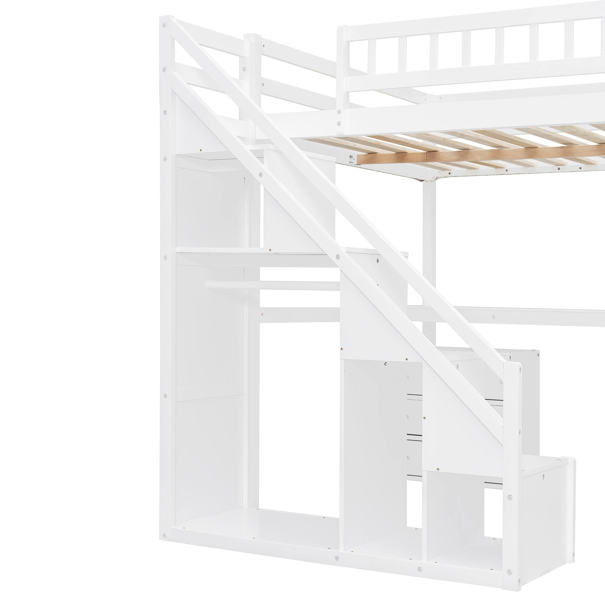 Alt View 5. Anysun - Full Size Loft Bed with Two Chest of Drawers, Desk and Light Strip - White.