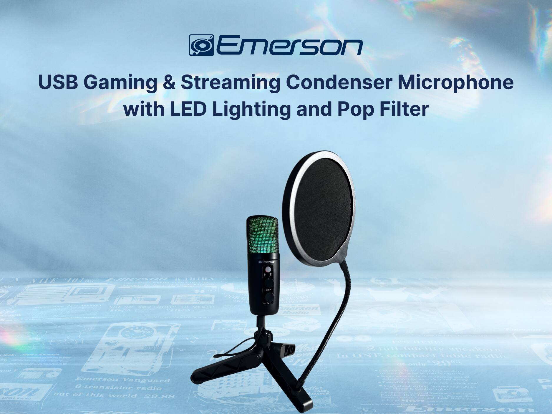 Emerson USB Gaming & Streaming Condenser Microphone with LED Lighting and Pop Filter
Emerson Vanguard S-transistor radio out of this world 29.88