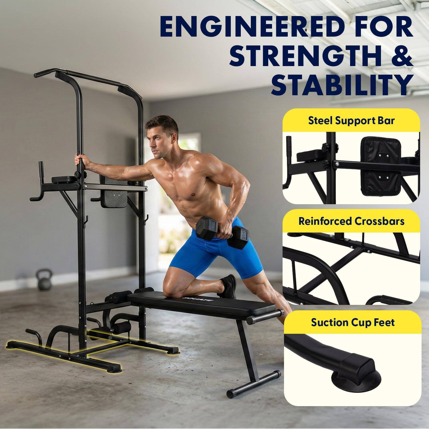 ENGINEERED FOR STRENGTH & STABILITY

- Steel Support Bar
- Reinforced Crossbars
- Suction Cup Feet