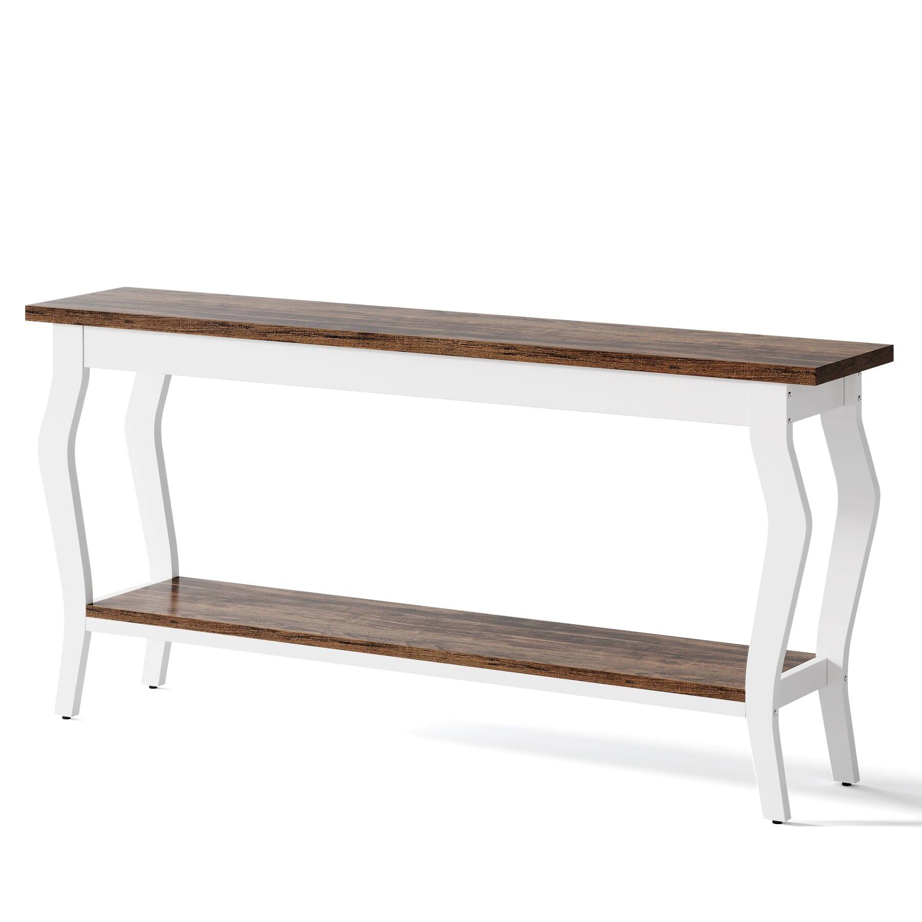 Alt View 3. Tribesigns - Console Table with Engineered Wood Construction, Storage Shelves and Rectangular Top for Hallway - Brown.