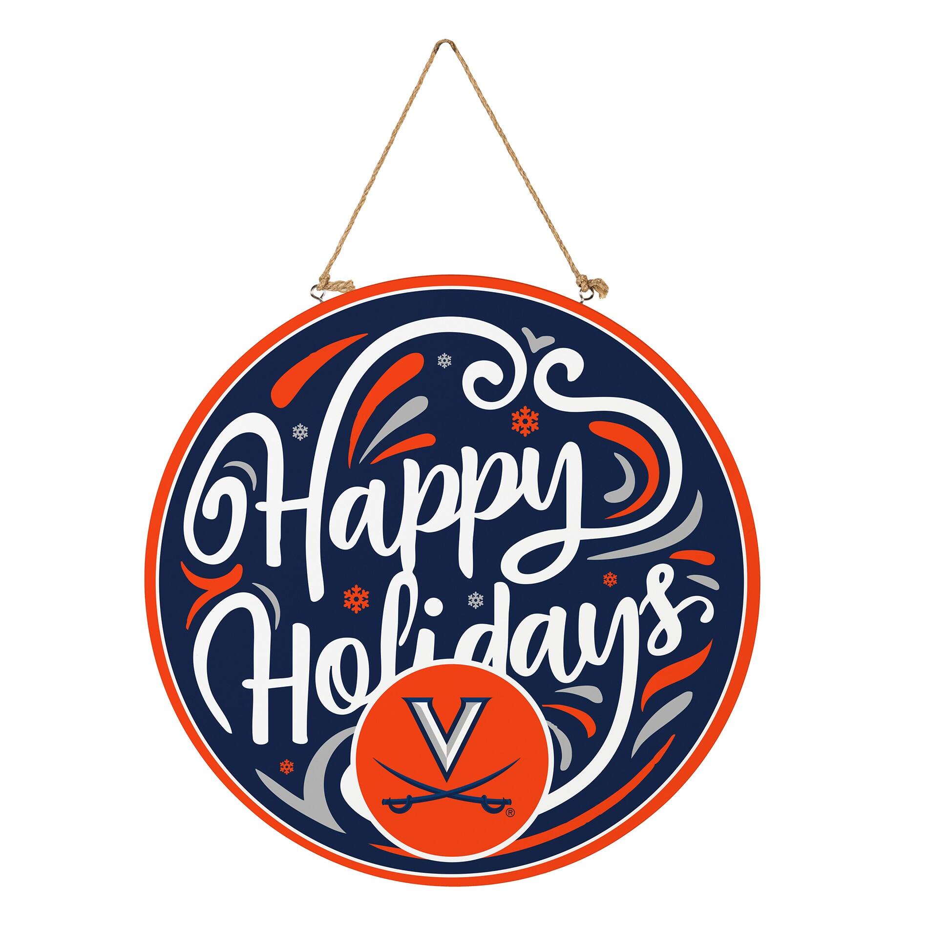 Alt View 2. Evergreen Enterprises - Virginia Cavaliers 18" Happy Holidays Wooden Round Door Sign - Multicolor.