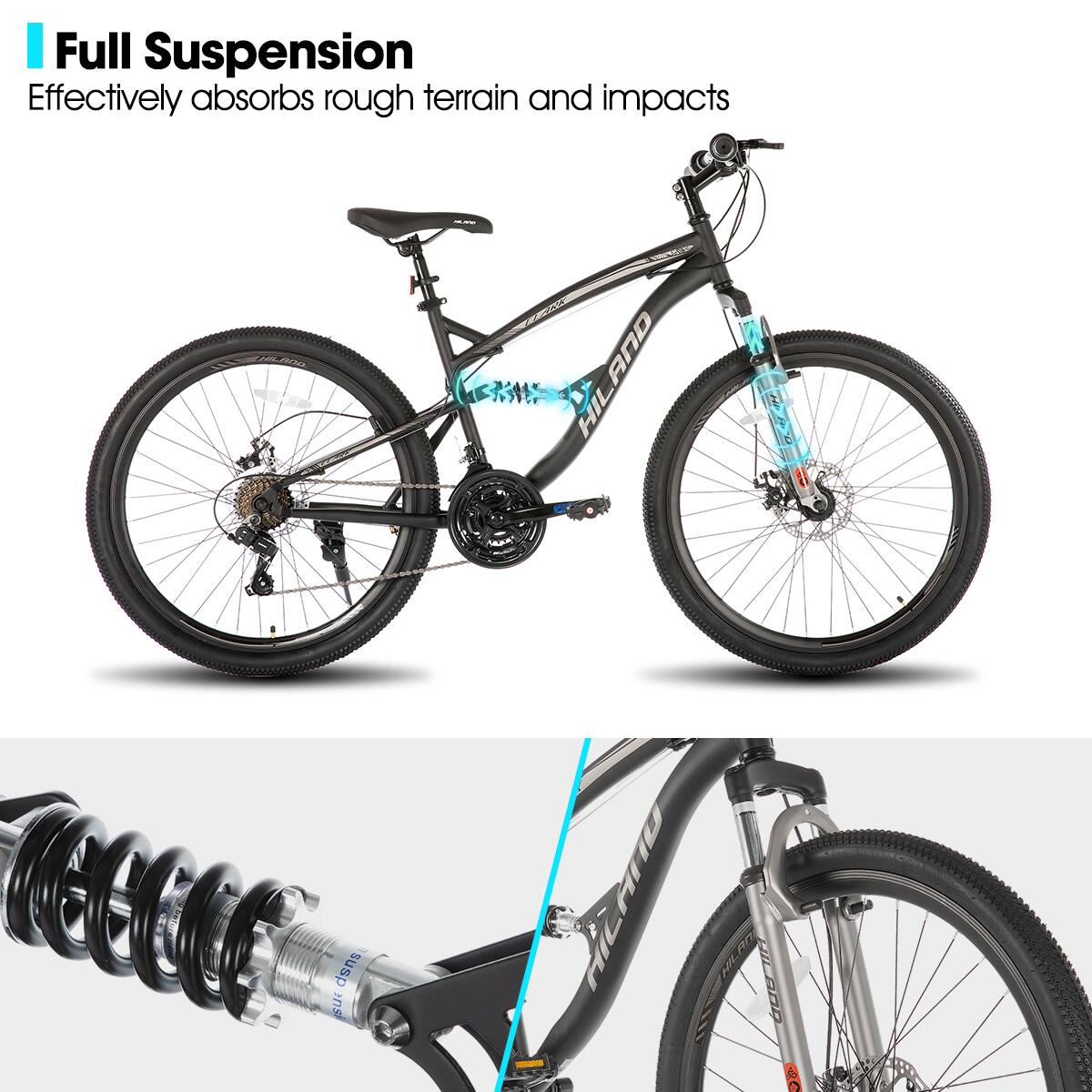 Full Suspension  
Effectively absorbs rough terrain and impacts