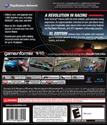 PS3 Gran Turismo 5 XL Edition Includes Bonus Car And Track Promo Box S –  Just4Games