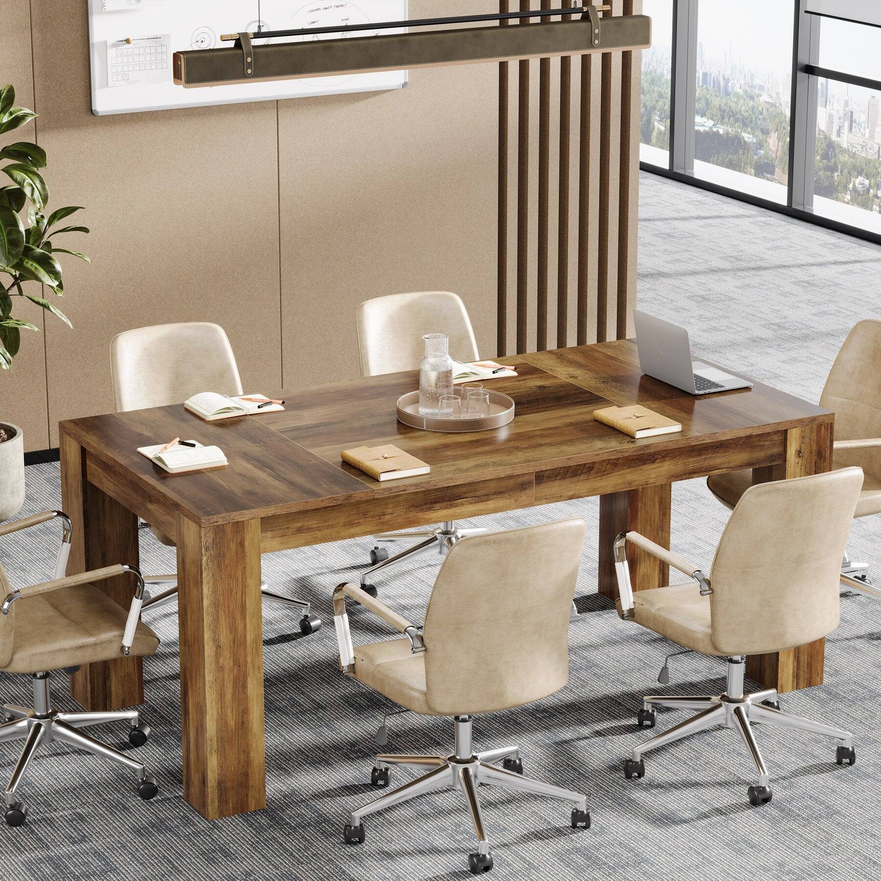 Alt View 2. Tribesigns - Office Executive Desk, For Computer Work and Writing in Home Offices and Everyday Organization - Brown.