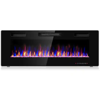 Front. Boyel Living - 50 in. Recessed Ultra Thin Wall Mounted Heater Electric Fireplace - Black.