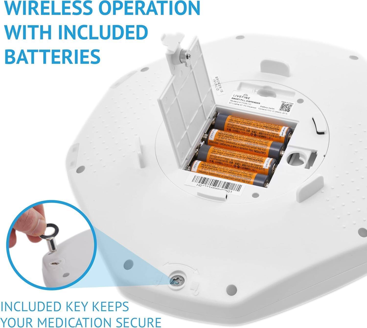 WIRELESS OPERATION WITH INCLUDED BATTERIES

INCLUDED KEY KEEPS YOUR MEDICATION SECURE