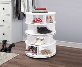 Kings Brand Furniture - 4-Tier Rotating Lazy Susan Shoe Rack, 360° Revolving Shoe Storage Organizer - White