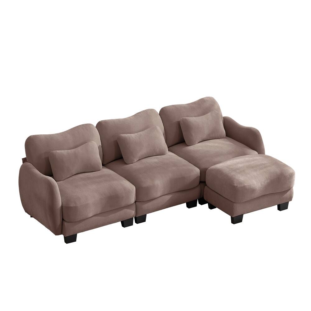 Alt View 3. Loheer - Loheer Chenille L-Shaped Sofa Oversized 3-Seater Sectional Modular Couch with Movable Ottoman Rose Dust - Rose Dust.
