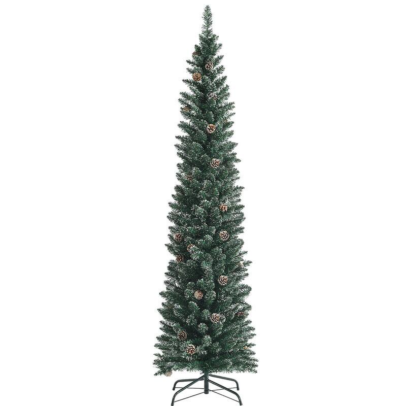 Alt View 3. WELLFOR - 7ft Snow Flocked Pencil Christmas Tree, Unlit Artificial Tree with 267 Branch Tips Holiday Indoor Decoration - Green.