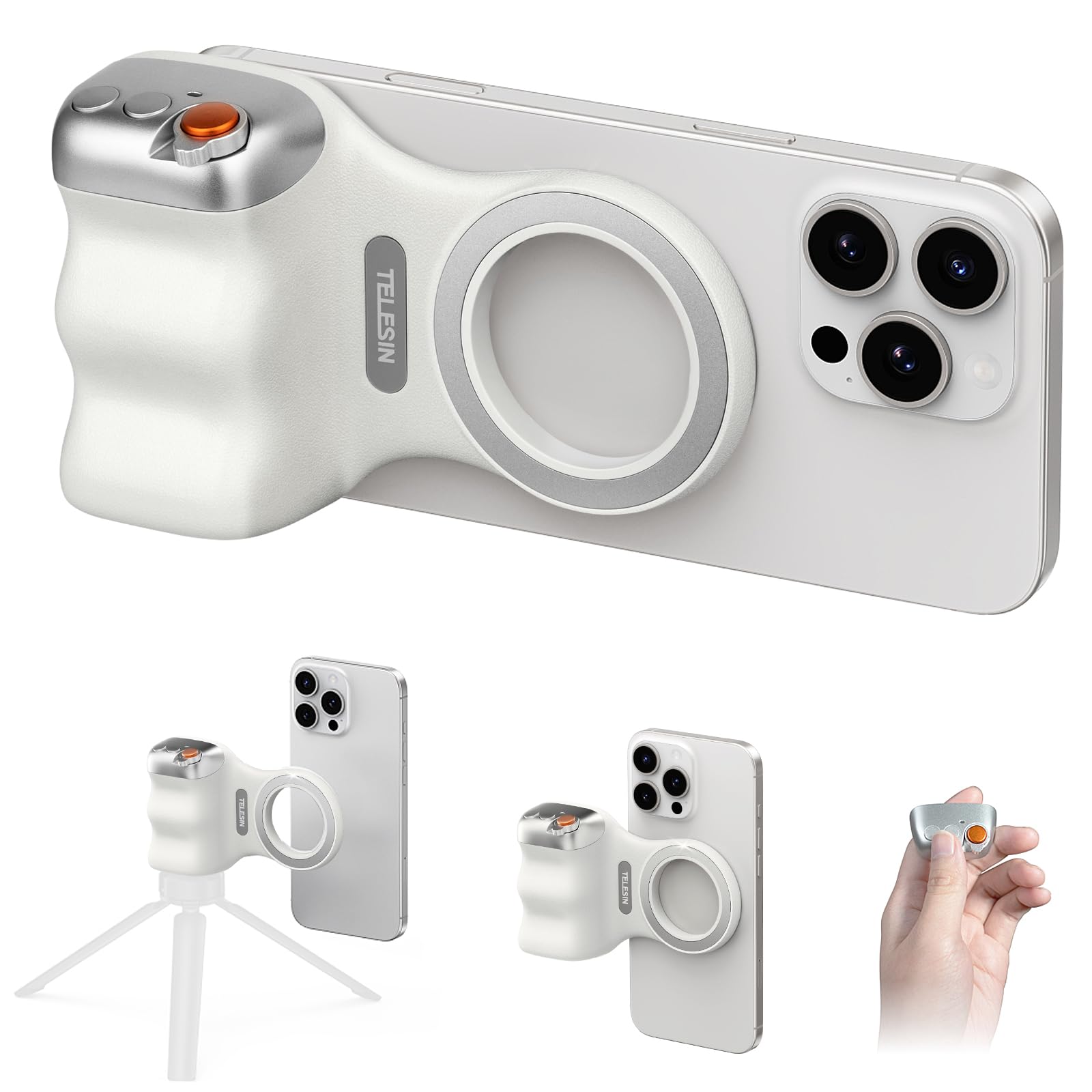 COTTAGE - Magnetic Phone Camera Grip Smartphone Holder Selfie Handle Snap With Wireless Shutter Button Remote For Pro - White