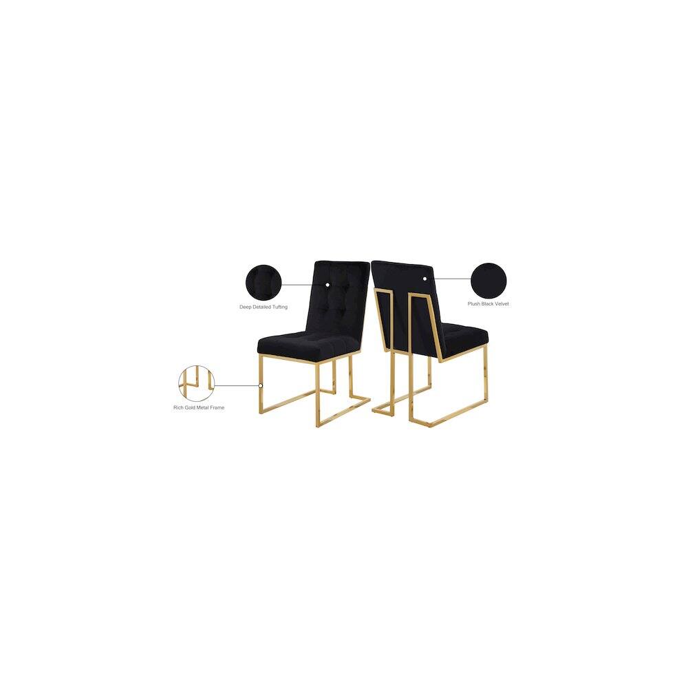 - Rich Gold Metal Frame
- Plush Black Velvet
- Deep Detailed Tufting