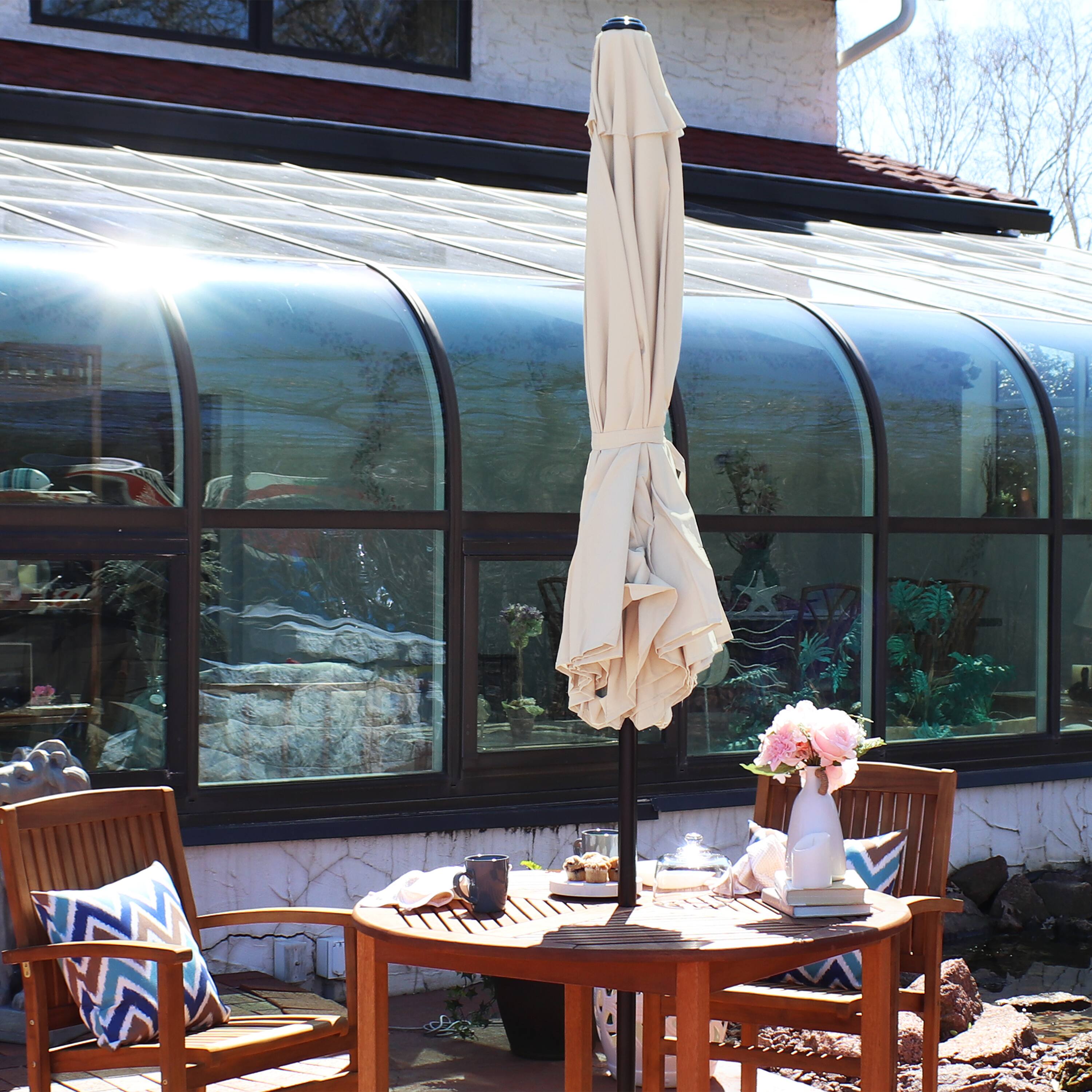 Alt View 4. Sunnydaze - 9 ft Aluminum Patio Umbrella with Tilt and Crank - Beige.