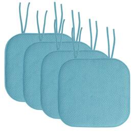 Sweet Home Collection - Honeycomb Memory Foam Non-Slip 16" x 16" Chair Cushion Pad with Ties, 4-Pack - Teal