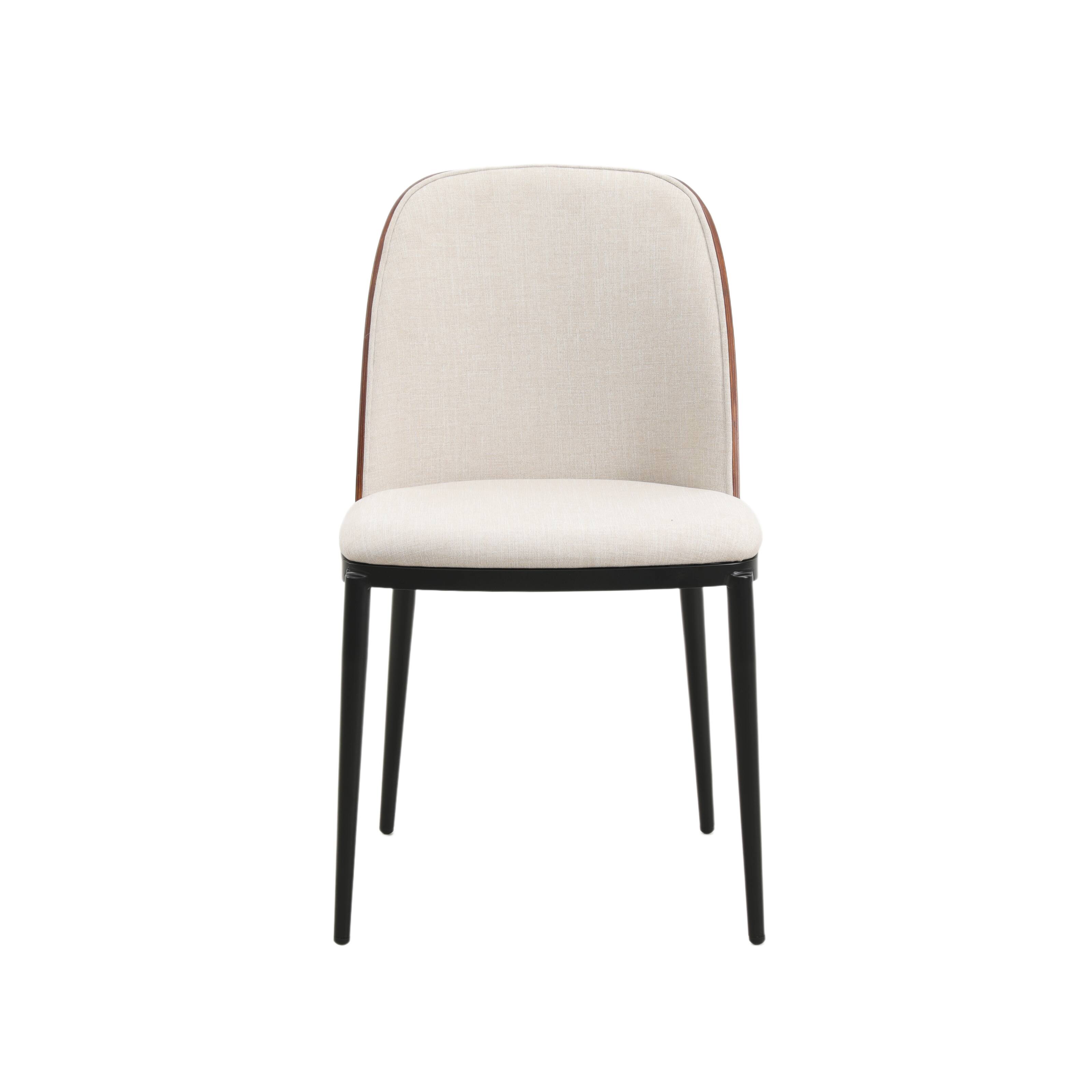 Alt View 3. LeisureMod - Tule 2-PCS Modern Upholstered Dining Chair, Mid-Century Padded Cushion Accent Side Chair with Powder-Coated Steel Legs - Walnut/Beige.