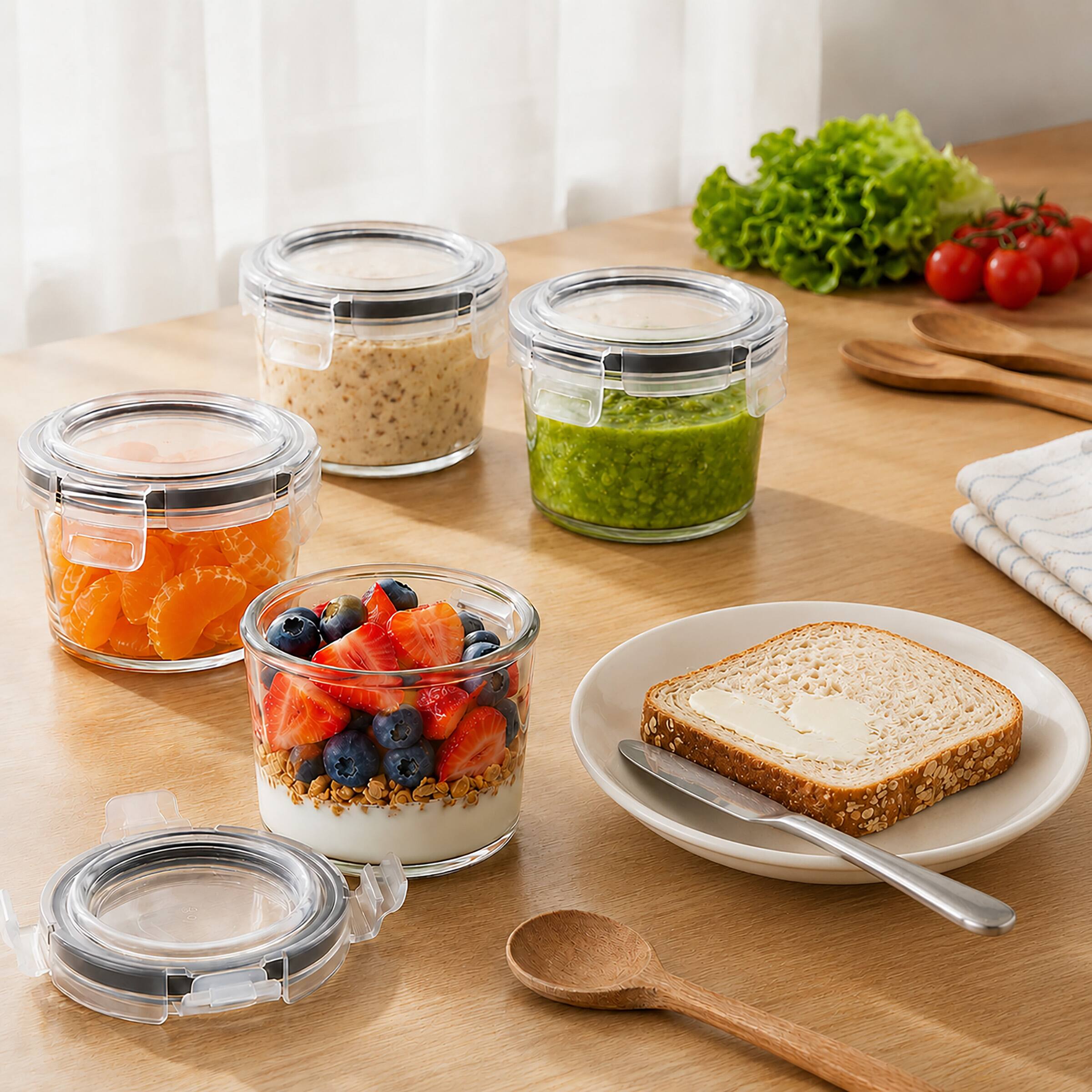 Alt View 1. Sorbus - 6-Pack 4.3oz/130ml Round Glass Meal Prep Containers with Lids - Clear.