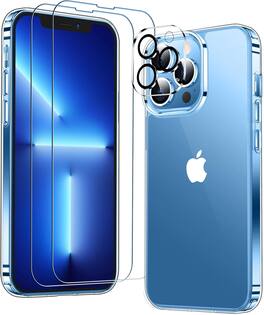 Entronix - Complete Protection Bundle for iPhone 13 Pro - Case, Screen Protectors, and Lens Protector - Clear