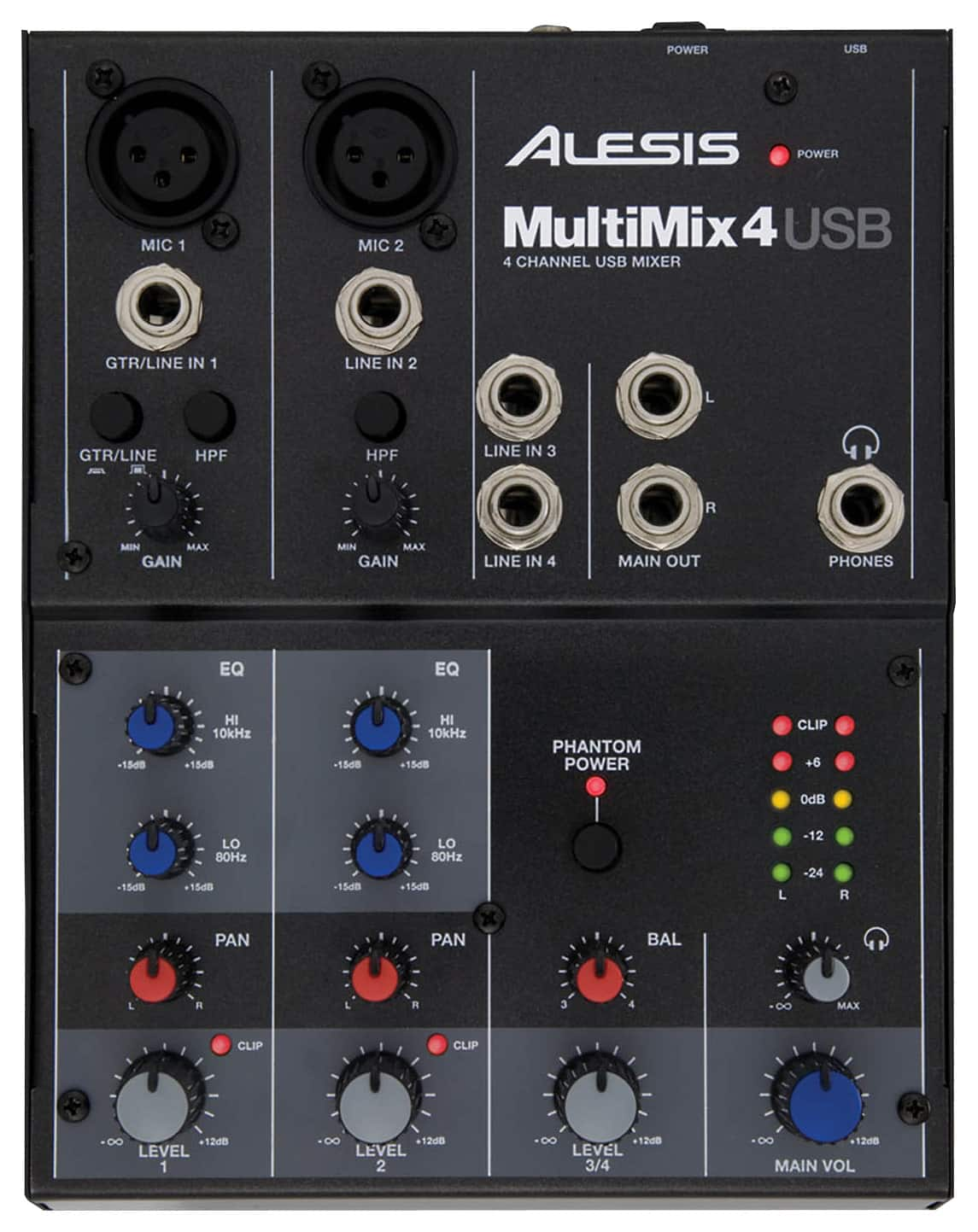 Best Buy: Alesis MultiMix 4 USB FX 4-Channel Mixer Black/Red/Blue 