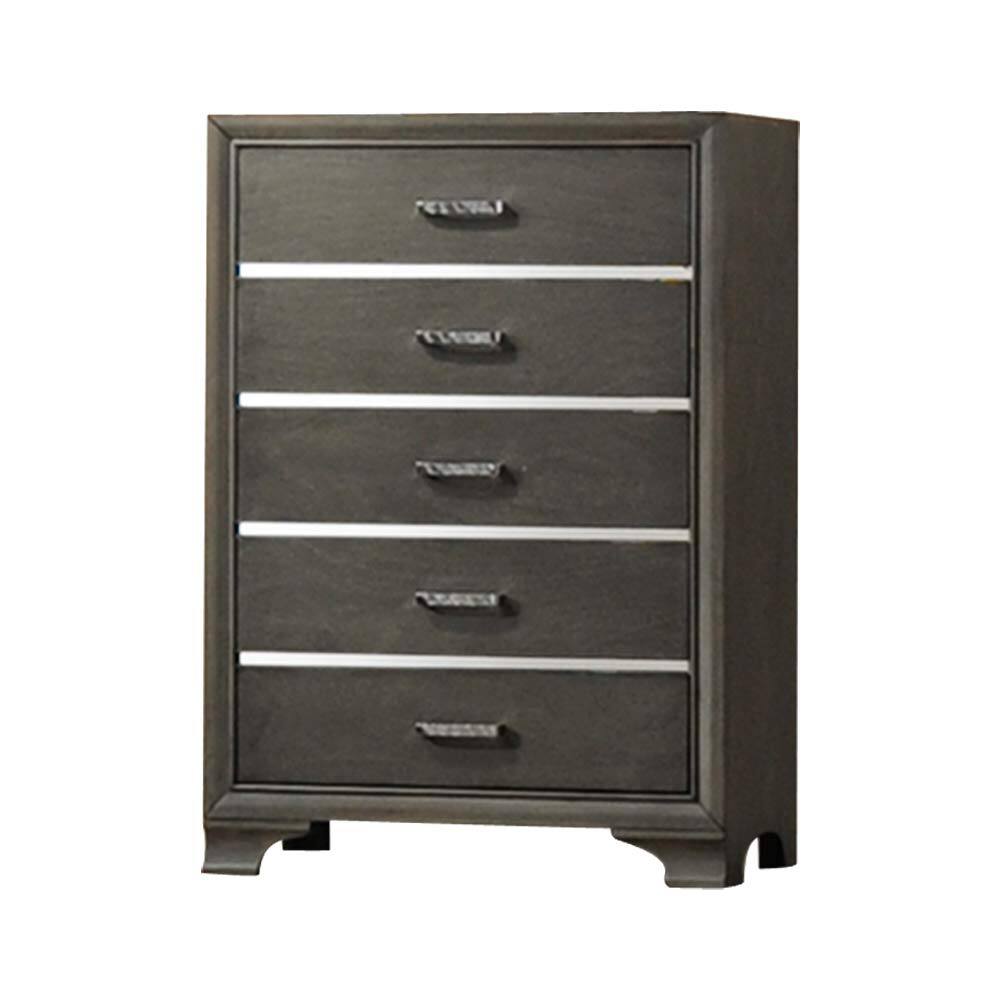 Back. Kings Brand Furniture - Kings Brand Furniture Oceana Wood 5 Drawer Chest - Dark Grey.