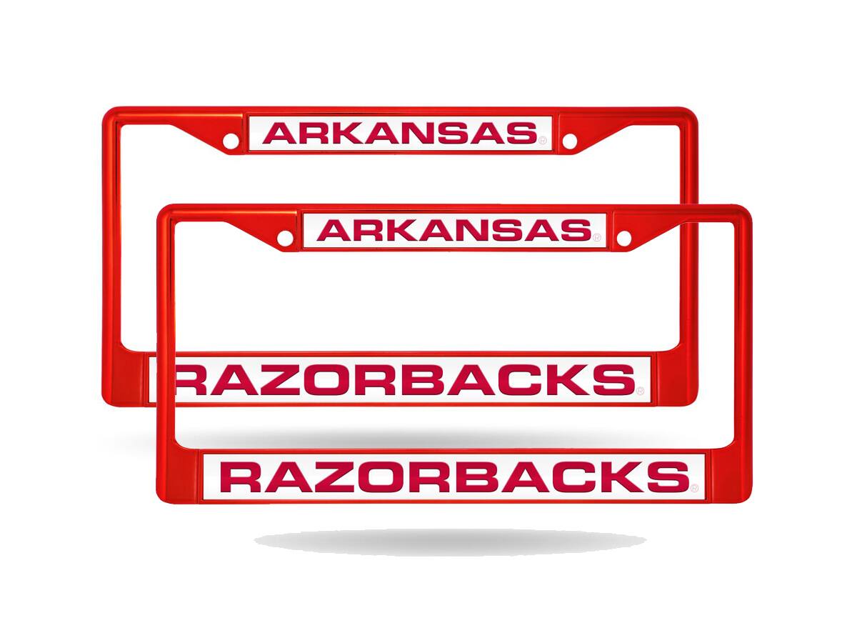 Arkansas Razorbacks (Set of 2) Red Painted Metal Laser Cut License Plate Frames
