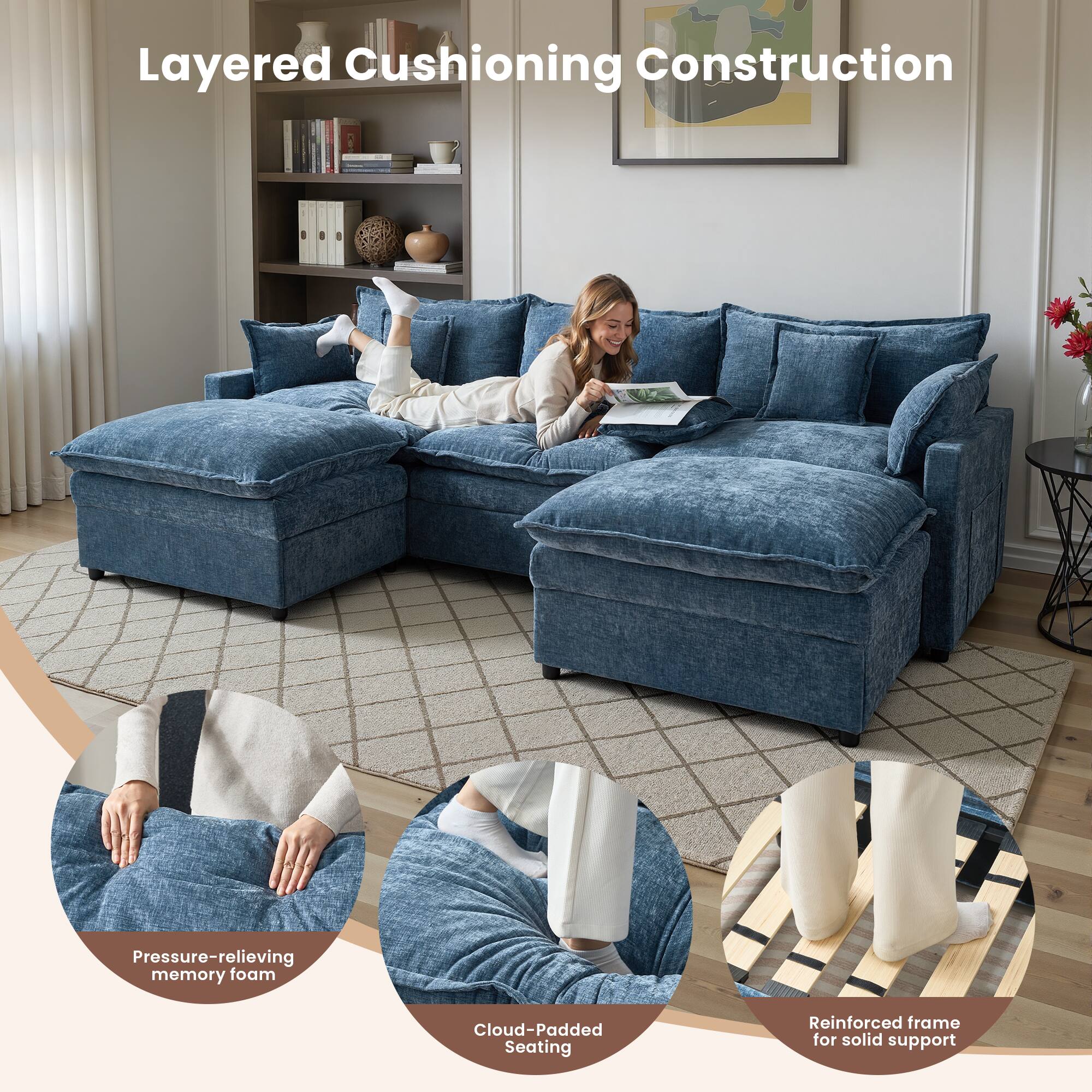 Layered Cushioning Construction

- Pressure-relieving memory foam
- Cloud-Padded Seating
- Reinforced frame for solid support