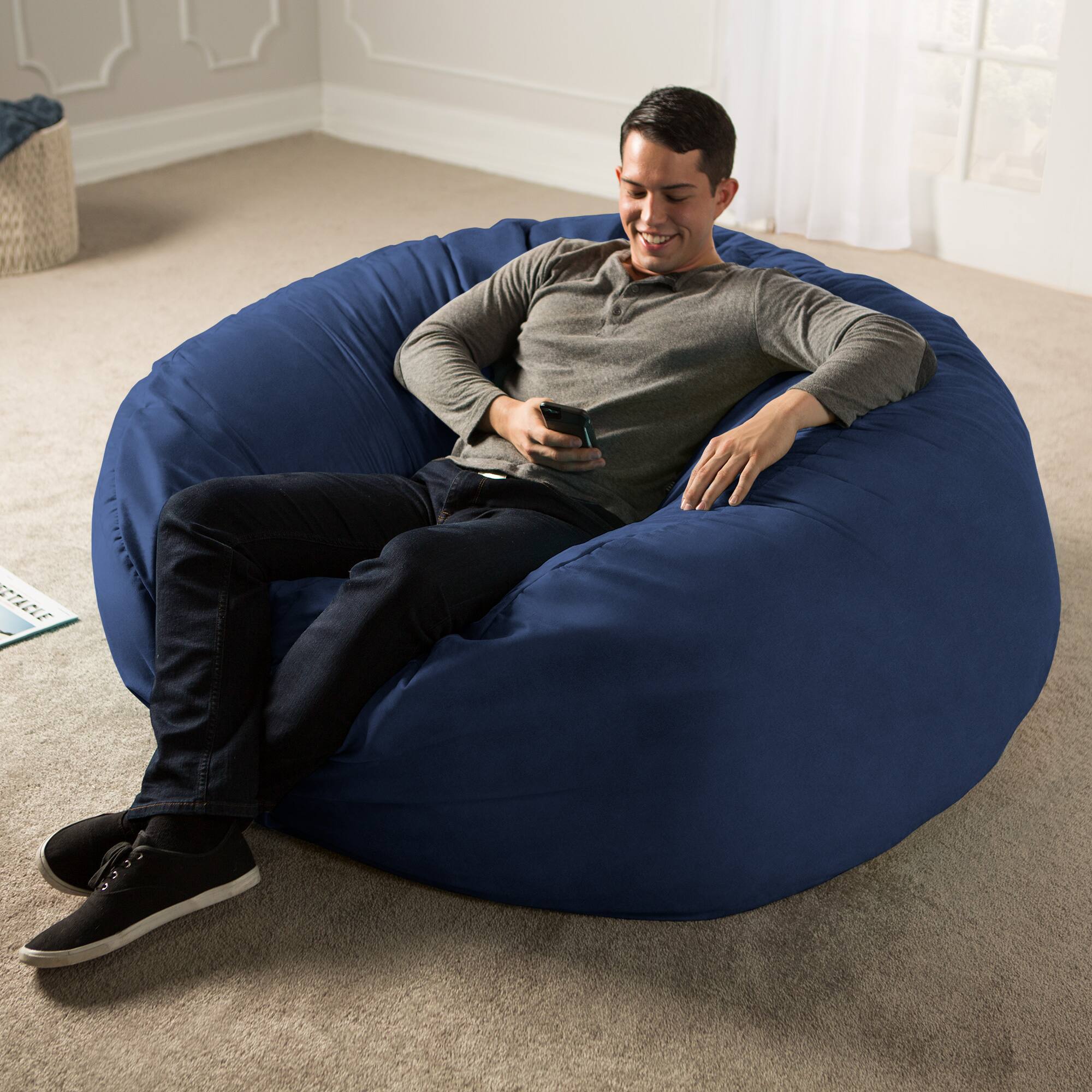 Alt View 2. Jaxx - Jaxx Saxx 5 Foot Large Bean Bag w/ Removable Cover, Navy - Navy.