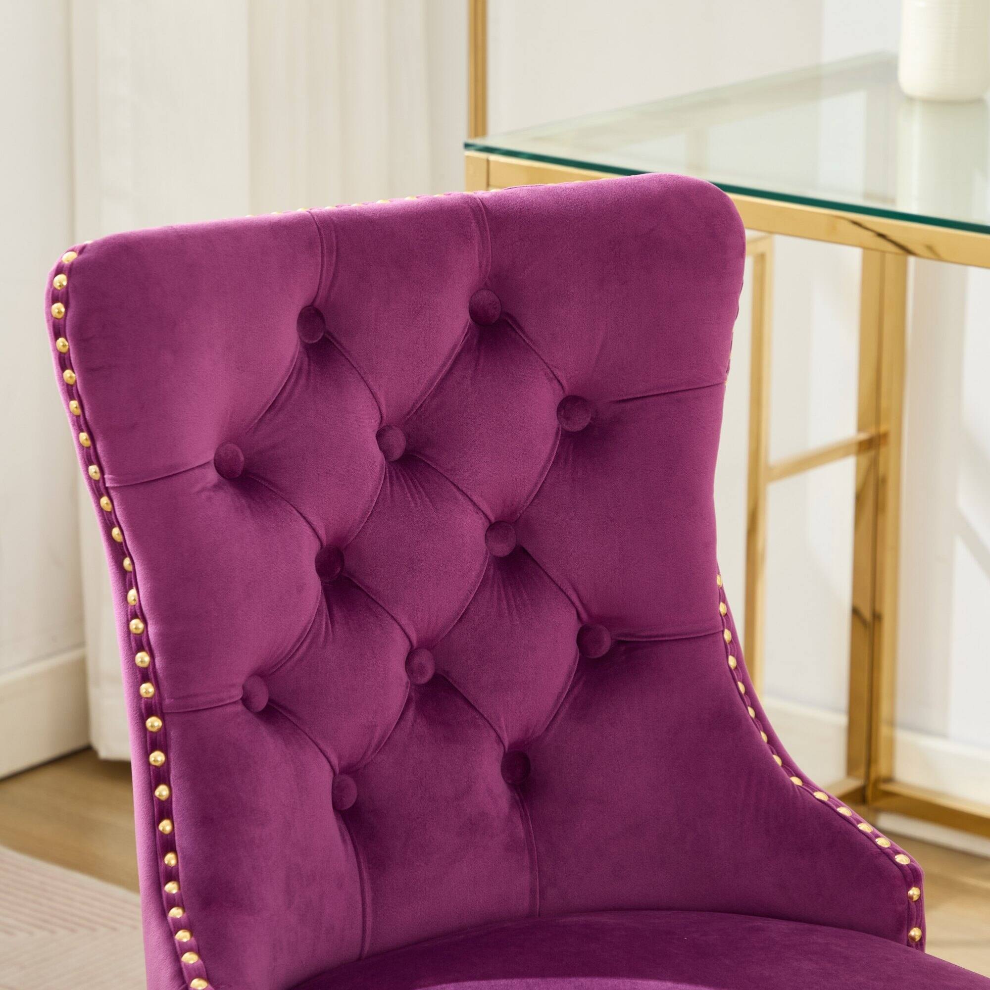 Alt View 6. GOODSILO - Modern Velvet Upholstered Office Chair with Tufted Button Design and Golden Metal Base for Home Workspace - Purple.