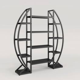 Kadyn - Bookshelf, Storage Shelf, Bookcase,Industrial Bookshelf, Oval Triple Wide Etagere Bookcases Display Shelves - Black