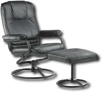 Angle Standard. True Seating - Black Leather Recliner with Ottoman - Black.