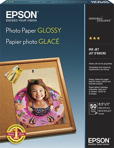  Epson S041649 Glossy Photo Paper, 52 lbs., Glossy, 8