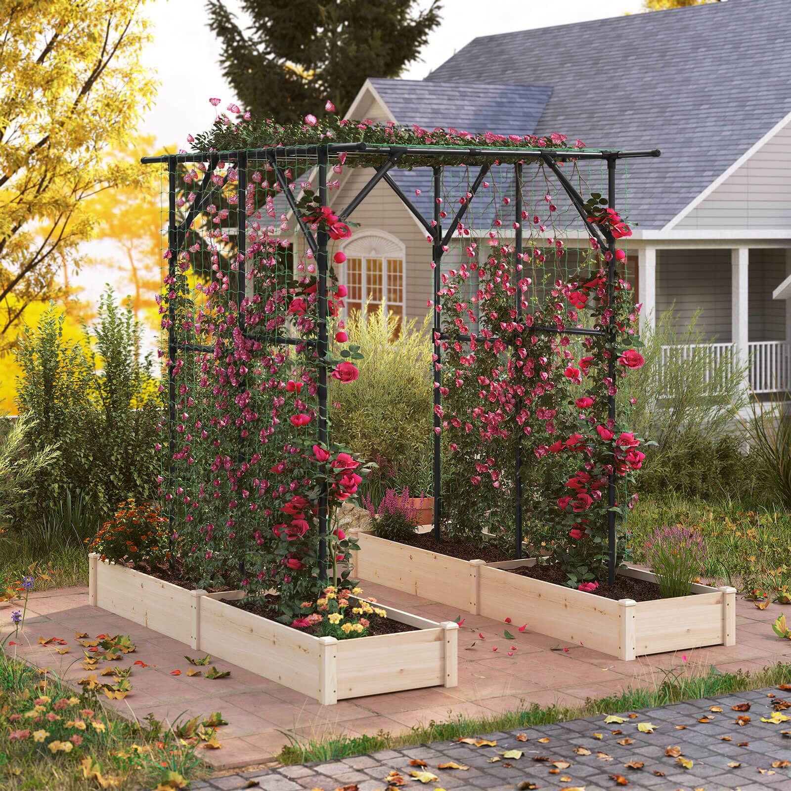 Alt View 6. Costway - Costway 79" x 59" x 78" Large Garden Arch Trellis for Tomato Cucumber Vegetable Rose - Black.