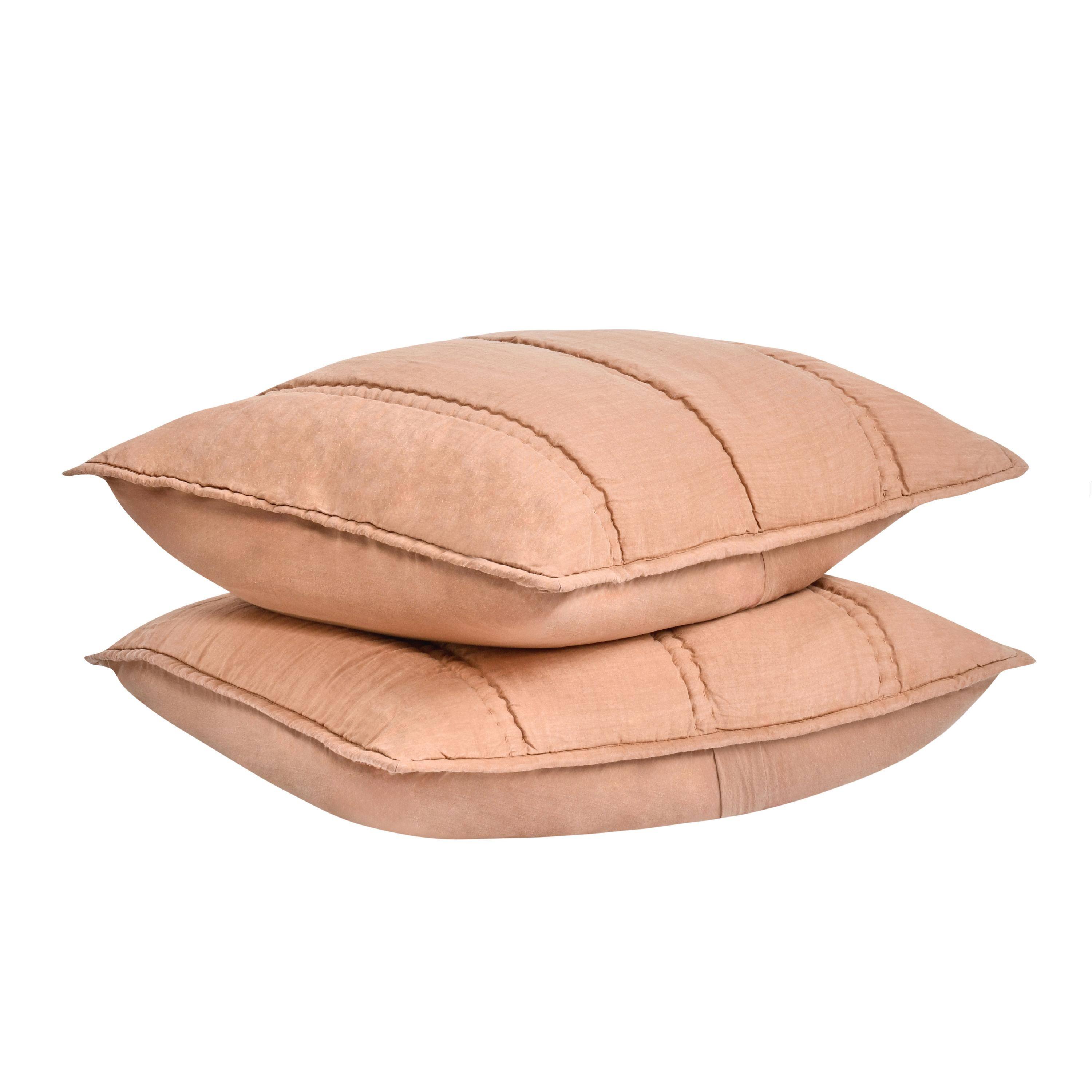 Back. Manhattan Lane - Rawi Square Euro Pillow Sham, 26 Inch Clay Channel Stitch Ramie Cotton - Clay.