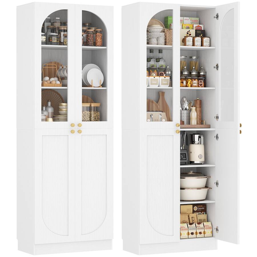 Aheaplus 80'' Tall Kitchen Pantry Cabinet with Arched Doors and ...