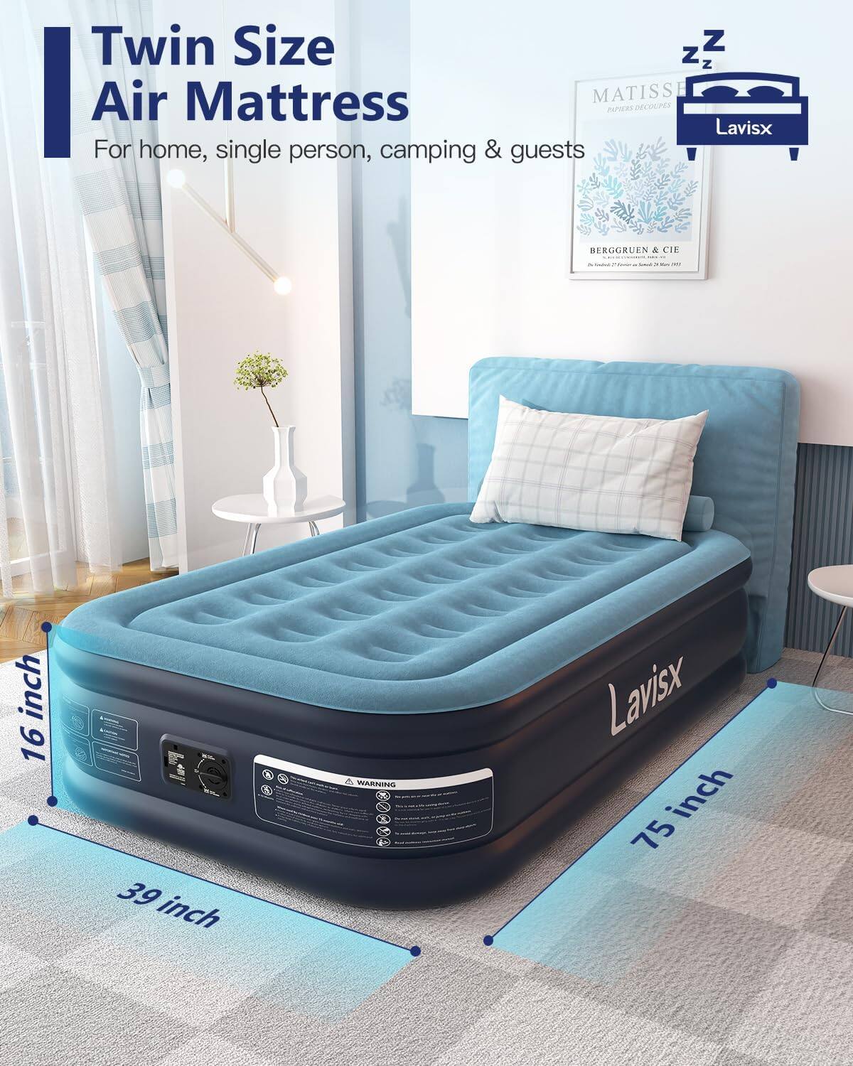 Twin Size Air Mattress
For home, single person, camping & guests
Lavisx
16 inch
39 inch
75 inch