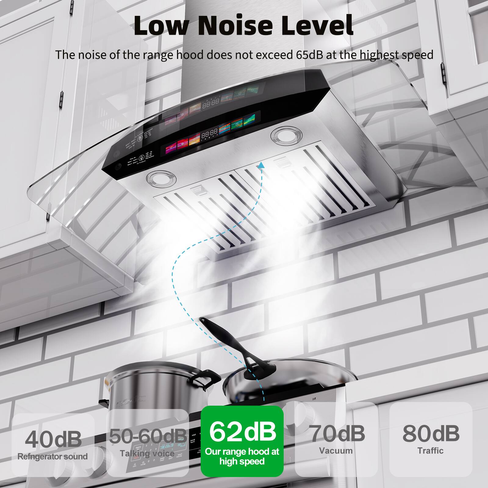 Alt View 5. Brano - 36 inch Wall Mount Range Hood Ducted Steel Kitchen Hood Vent with 4 Speed Exhaust Fan - silver.