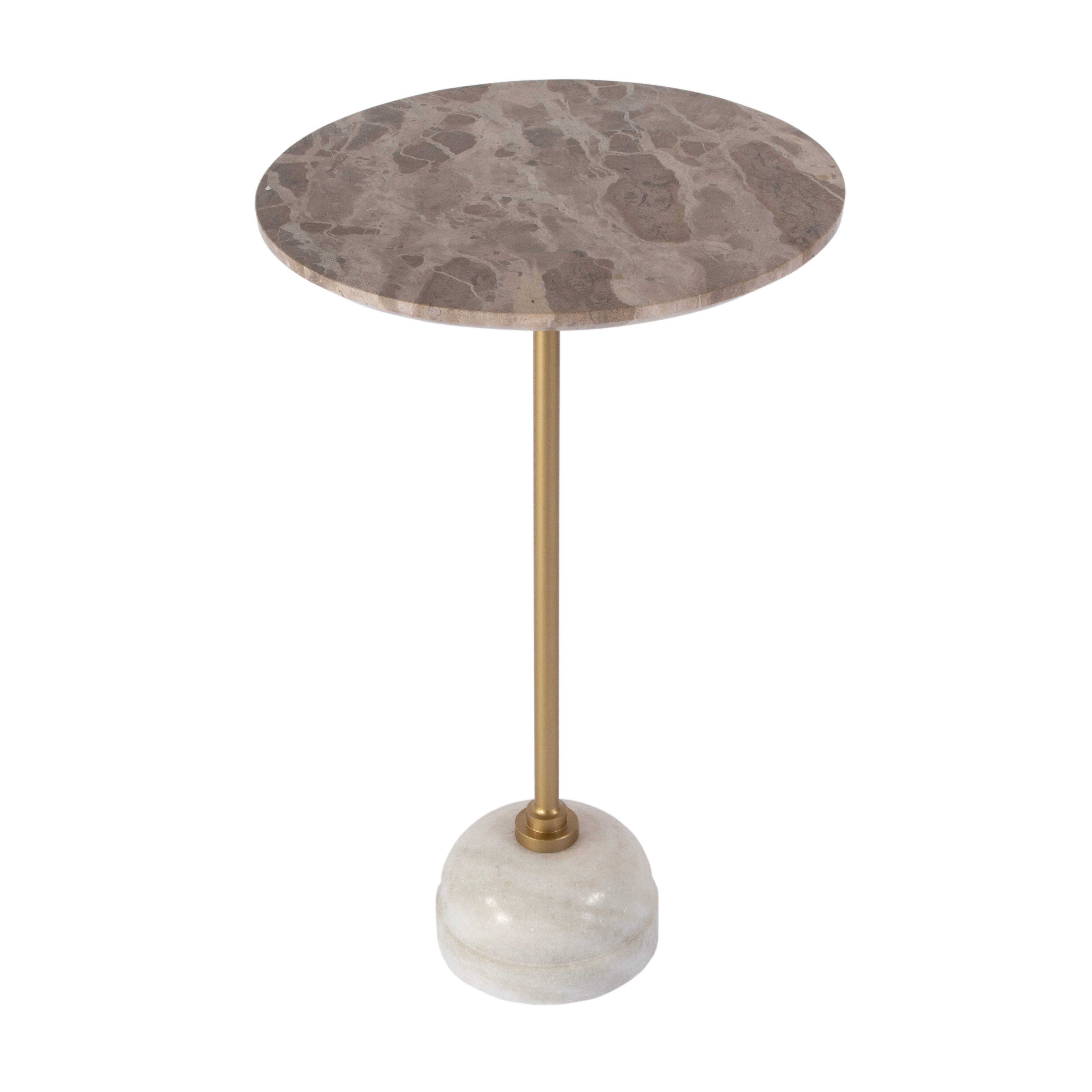 Front. Butler Specialty - Zion 16 in. W Round Marble and Iron Side Table, Beige, Gold, White - Beige,Gold,White.