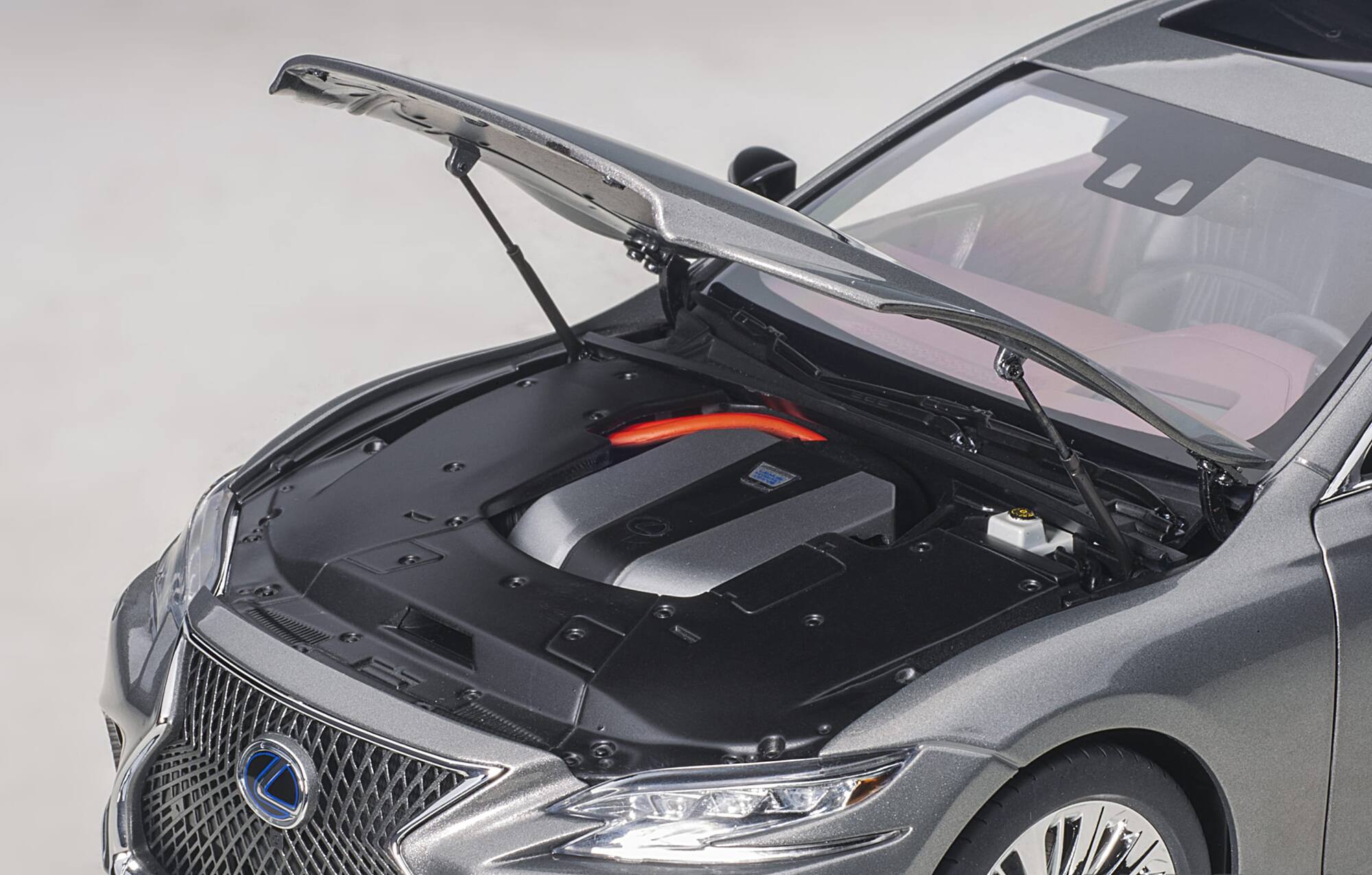 Alt View 2. Autoart - Lexus LS500h Manganese Luster Gray Metallic with Crimson and Black Interior 1/18 Model Car by Autoart.
