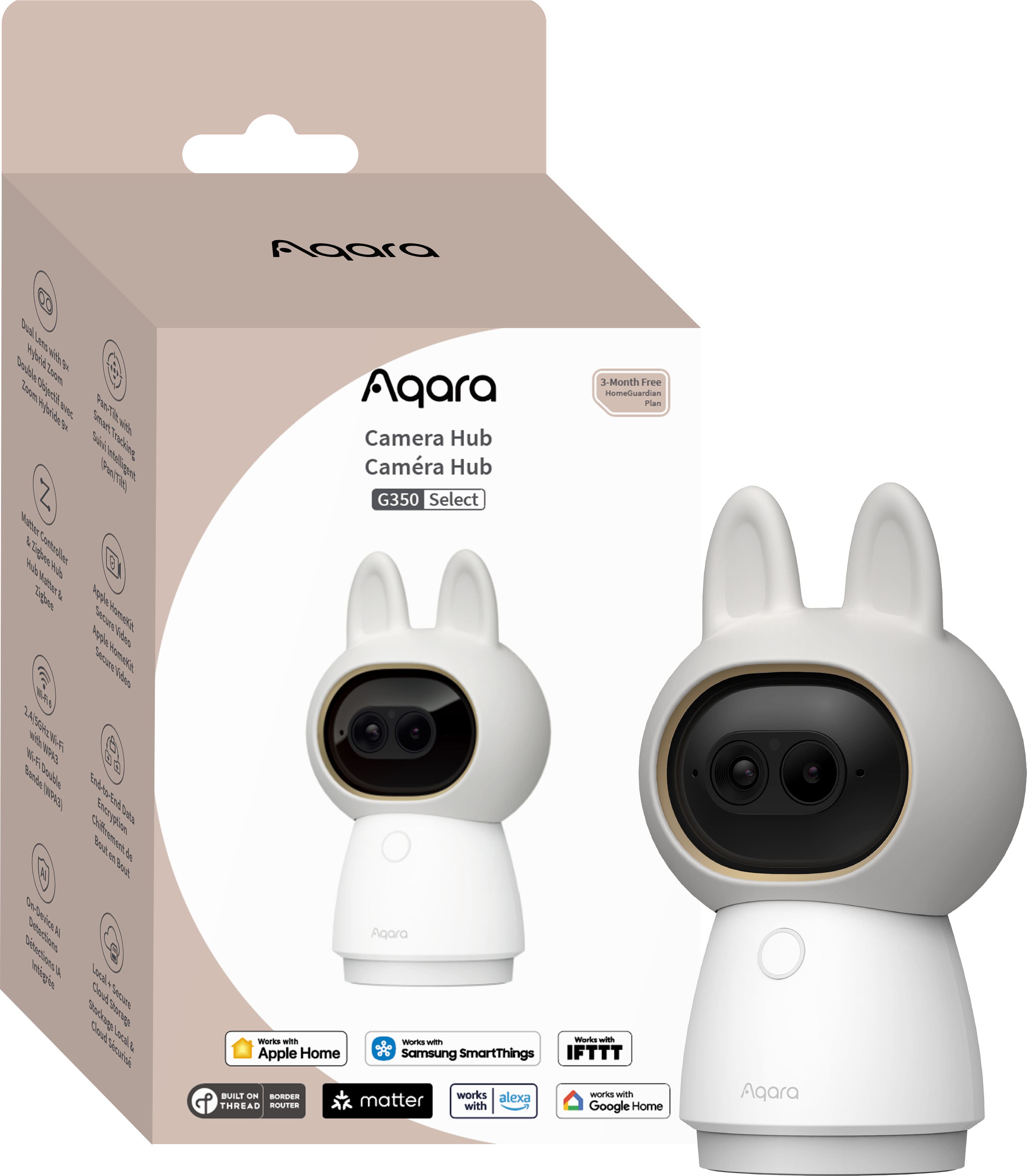 Aqara 4K Dual Lens Camera Hub G350, Indoor Camera 9X Zoom, 360