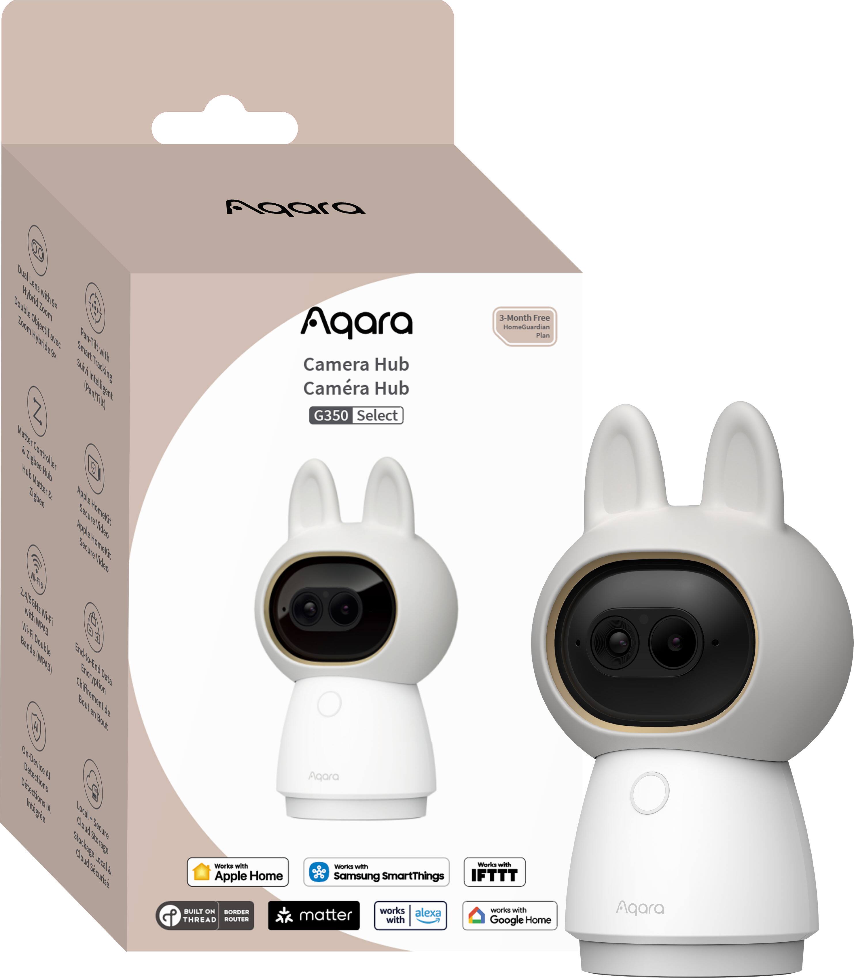 Agara Camera Hub G350 Select

- Dual Lens with Wide Dynamic Range
- Passive Infrared Sensor
- 2.4GHz Wi-Fi & Ethernet
- Works with Apple Home
- Works with Samsung SmartThings
- Works with IFTTT
- Works with Alexa
- Works with Google Home
- Built on Thread
- Border Router
- Matter
- 3-Month Free HomeGuardian Plus

Features:
- Natural Color Correction
- Motion Detection
- Night Vision
- Easy-to-Setup Data Encryption
- Local Storage & Cloud Storage
- 3-Month Free HomeGuardian Plus