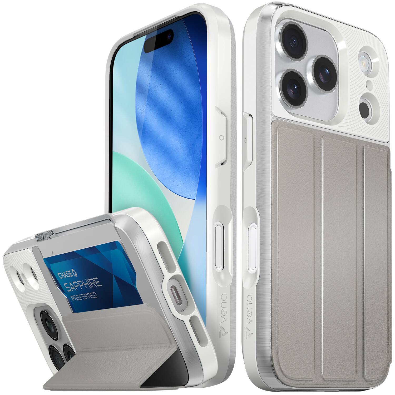 Vena - vCommute For Apple iPhone 17 Pro Case Wallet, Leather Stand Card Holder Military Grade Drop Protection - Beige